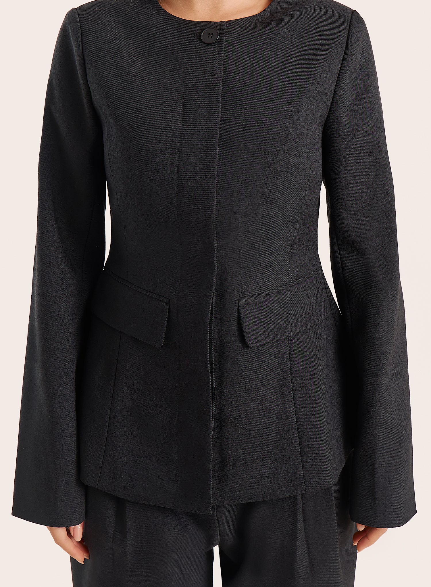 Black Collarless Tailored Jacket